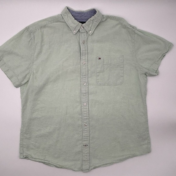Tommy Hilfiger Other - Tommy Hilfiger Shirt Mens XL Green Linen Cotton Button Down Short Sleeve Pocket